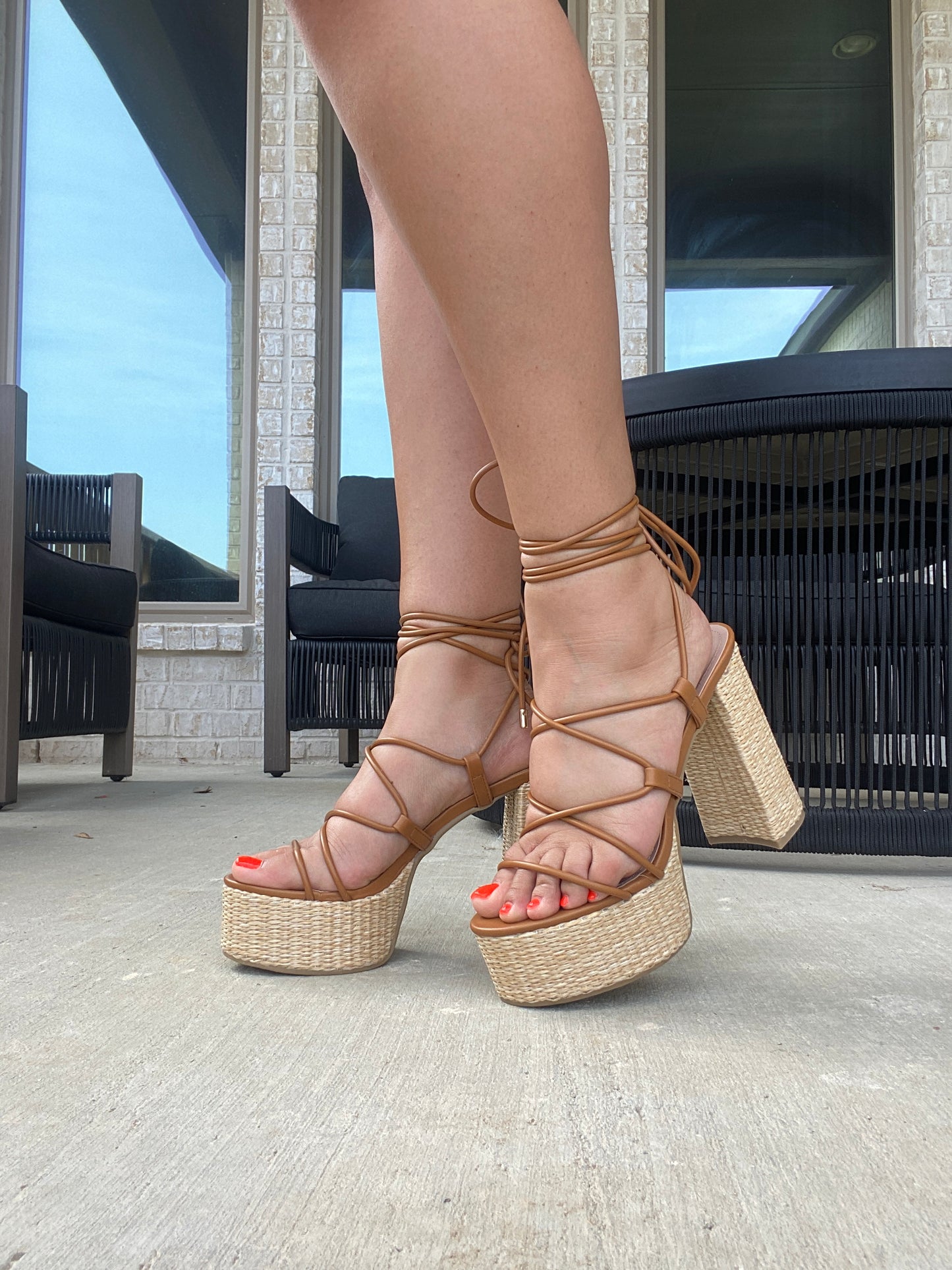 Jasmine Lace Up Platform Heels- Tan