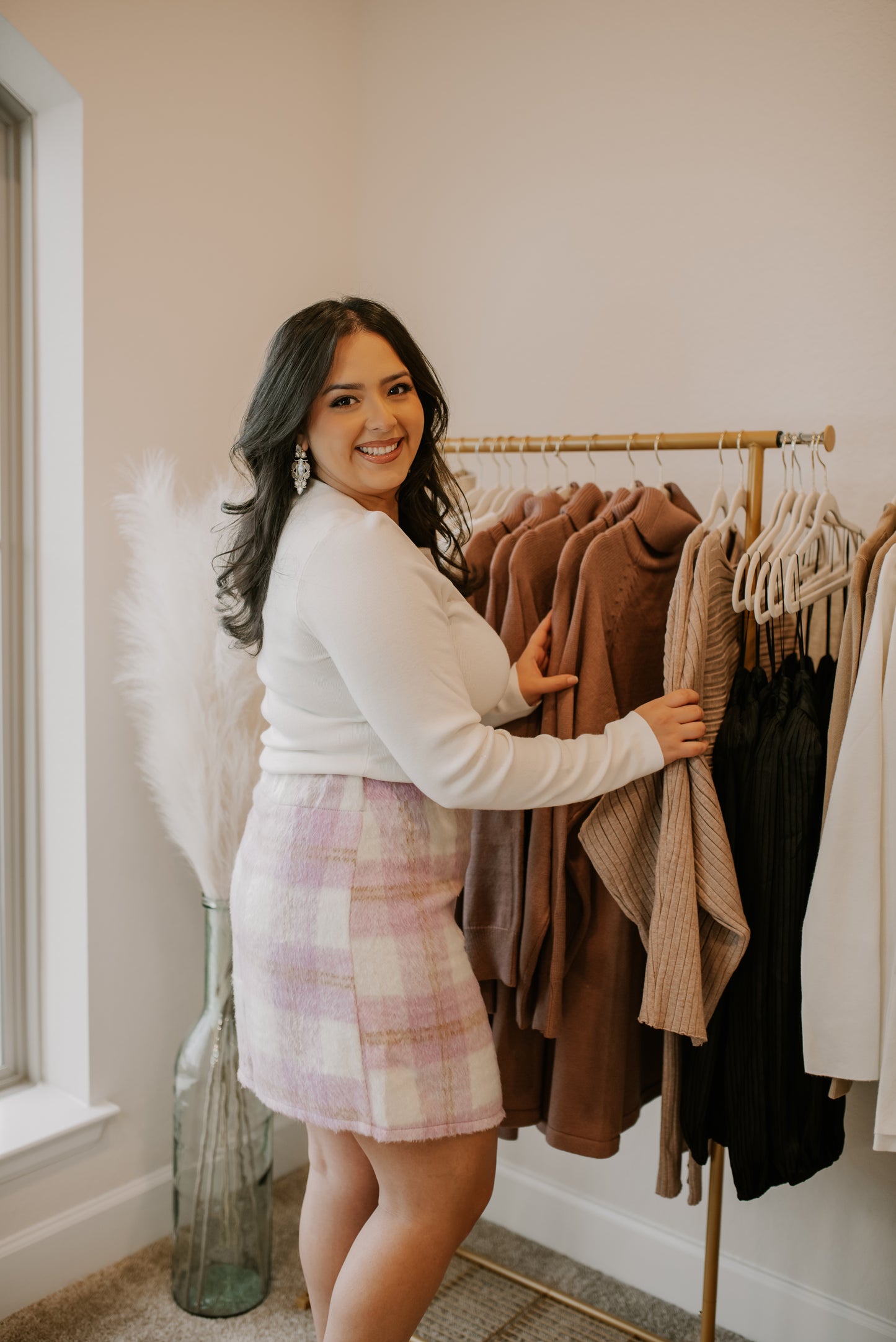 A-LINE PLAID MINI SKIRT- Lilac/Pink Plaid