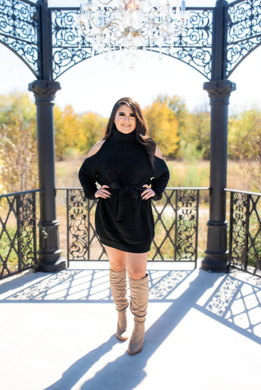 Black Turtleneck Cutout Sweater Dress